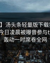 【爆料】汤头条轻量版下载突发：当事人在今日凌晨被曝曾参与toutiao，轰动一时席卷全网