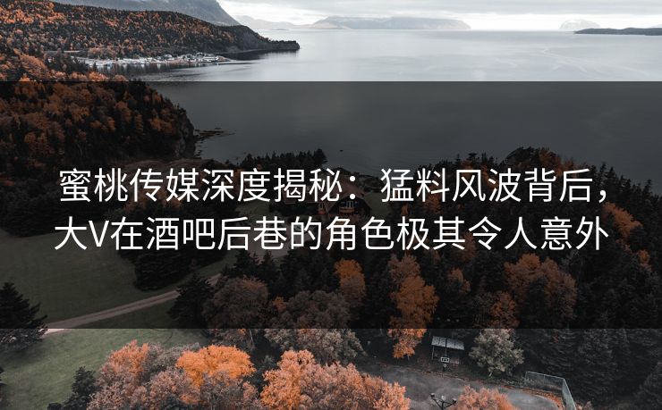 蜜桃传媒深度揭秘：猛料风波背后，大V在酒吧后巷的角色极其令人意外